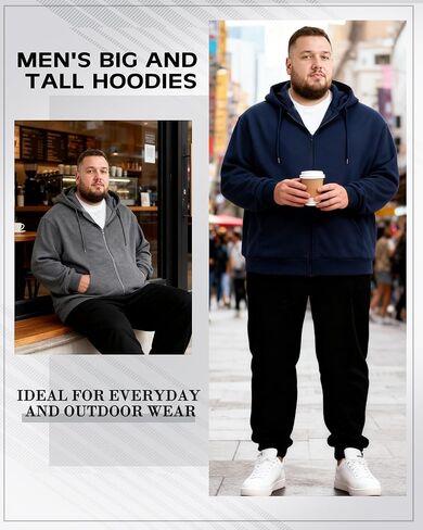 2 Pcs Men's Big and Tall Lightweight Fleece Full-zip Hoodie Jacket Loose Fit Sweatshirt Jacket with Pocket in Saudi Arabia