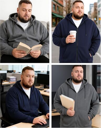 2 Pcs Men's Big and Tall Lightweight Fleece Full-zip Hoodie Jacket Loose Fit Sweatshirt Jacket with Pocket in Saudi Arabia
