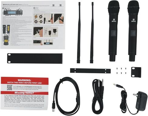 نظام ميكروفون لاسلكي Rockville RWM-DSP-L2 مزدوج UHF، تحكم DSP، EQ، Echo، مرشح ردود الفعل، مسح القناة، يتضمن ميكروفونات طية صدر السترة وسماعات الرأس، كابلات الجيتار، مثالي للعروض التقديمية والعروض in Saudi Arabia