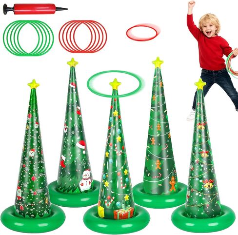 5 Pack Christmas Ring Toss Games, Christmas Tree Inflatable Ring Toss Game Set with Pump, for Kids, Adults, Family, Holiday Indoor Outdoor Party Game Garden Toys Gifts in Saudi Arabia