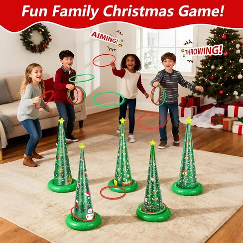 5 Pack Christmas Ring Toss Games, Christmas Tree Inflatable Ring Toss Game Set with Pump, for Kids, Adults, Family, Holiday Indoor Outdoor Party Game Garden Toys Gifts in Saudi Arabia