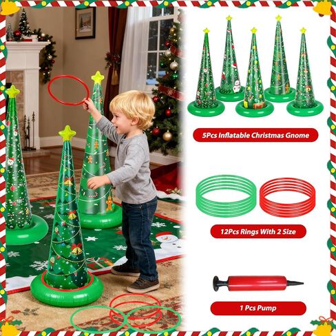 5 Pack Christmas Ring Toss Games, Christmas Tree Inflatable Ring Toss Game Set with Pump, for Kids, Adults, Family, Holiday Indoor Outdoor Party Game Garden Toys Gifts in Saudi Arabia
