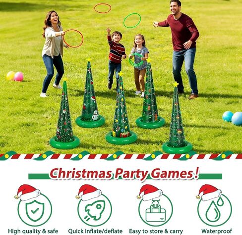 5 Pack Christmas Ring Toss Games, Christmas Tree Inflatable Ring Toss Game Set with Pump, for Kids, Adults, Family, Holiday Indoor Outdoor Party Game Garden Toys Gifts in Saudi Arabia