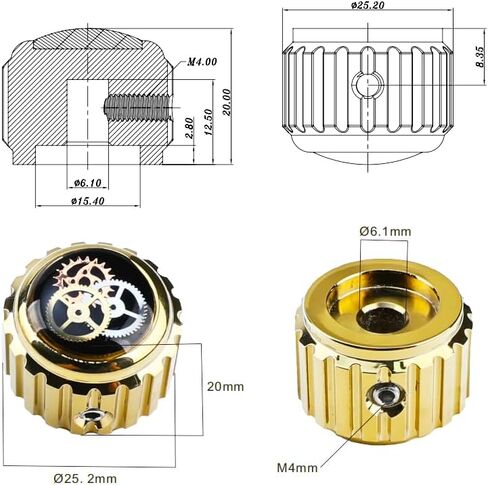 2Pcs Aluminum Alloy Electric Bass Guitar Knobs 6.1mm（15/64"） Potentiometer Shaft Flat Top Speed Control Metal Volume Tone Knobs for Electric Bass Guitar Replacement Parts (Gold -Gear Top) in Saudi Arabia