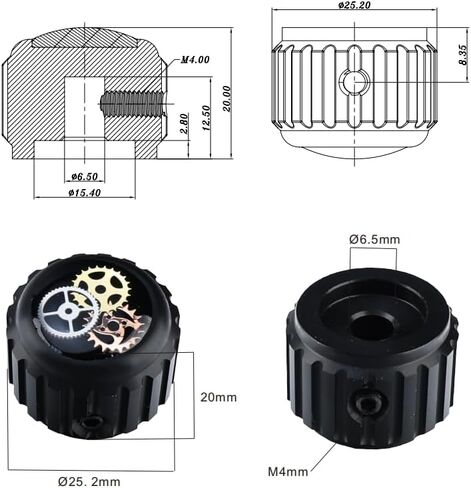 2Pcs Aluminum Alloy Electric Bass Guitar Knobs 6.5mm（1/4"） Potentiometer Shaft Flat Top Speed Control Metal Volume Tone Knobs for Electric Bass Guitar Replacement Parts (Black -Gear Top) in Saudi Arabia