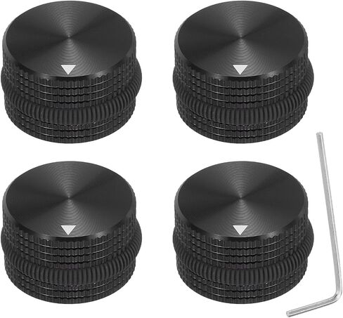 MECCANIXITY 4Pcs Aluminium Potentiometer Knobs, 1/4"(6mm) Volume Audio Control Knobs 15.5mm x 25mm Potentiometer Screw Type for Guitar Bass with Black Dark Red Rubber Ring and Wrench, Black in Saudi Arabia