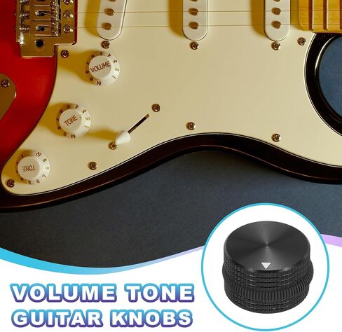 MECCANIXITY 4Pcs Aluminium Potentiometer Knobs, 1/4"(6mm) Volume Audio Control Knobs 15.5mm x 25mm Potentiometer Screw Type for Guitar Bass with Black Dark Red Rubber Ring and Wrench, Black in Saudi Arabia