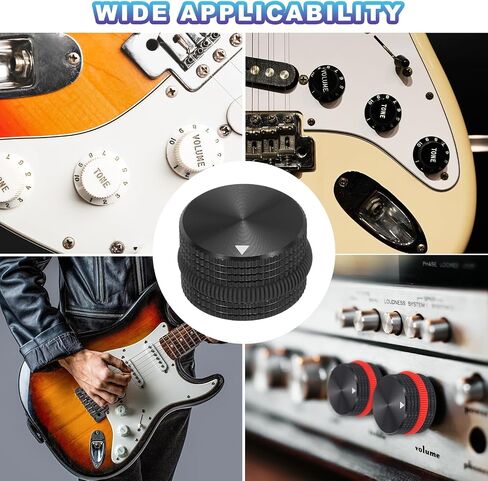 MECCANIXITY 4Pcs Aluminium Potentiometer Knobs, 1/4"(6mm) Volume Audio Control Knobs 15.5mm x 25mm Potentiometer Screw Type for Guitar Bass with Black Dark Red Rubber Ring and Wrench, Black in Saudi Arabia