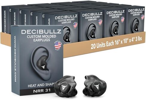 Decibullz Custom Molded Earplugs Master Case Pack (20 Pairs) Bulk Ear Plugs Individually Wrapped 31 dB Highest NRR  Hearing Protection for Shooting Travel Work Concerts - Multipack (Black) in Kuwait