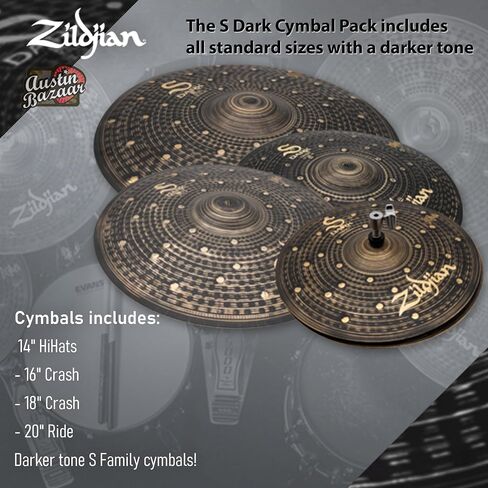 Zildjian SD4680 S Family Dark Cymbal Pack Bundle with Cymbal Bag, Drumsticks, and Austin Bazaar Polishing Cloth in Saudi Arabia