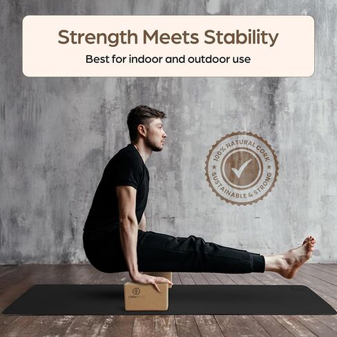 ORW Natural Cork Yoga Block – 9"x6"x3", 1.5 lbs – Heavyweight, Non-Slip, Eco-Friendly – Dense Yoga Prop for All Levels in Saudi Arabia