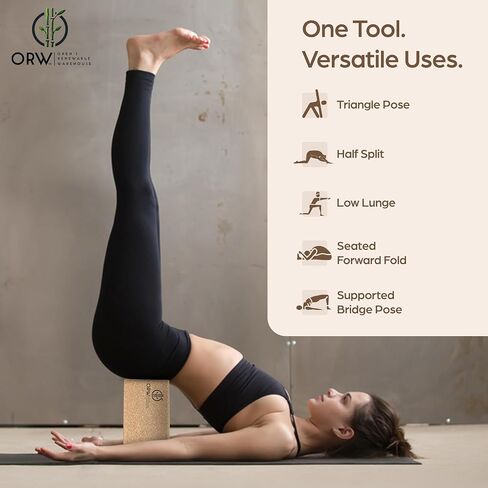 ORW Natural Cork Yoga Block – 9"x6"x3", 1.5 lbs – Heavyweight, Non-Slip, Eco-Friendly – Dense Yoga Prop for All Levels in Saudi Arabia
