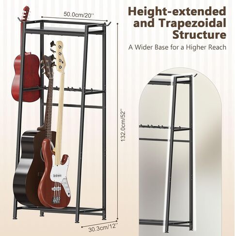 Guitar Stand, Guitar Rack Holder for Acoustic Guitar, Electric Guitar, Bass Display Stand, Multiple Guitar Rack Holder for 5-7 Guitars, Guitar Amp Accessories, for Home Music Studio, Rustic Brown in Saudi Arabia