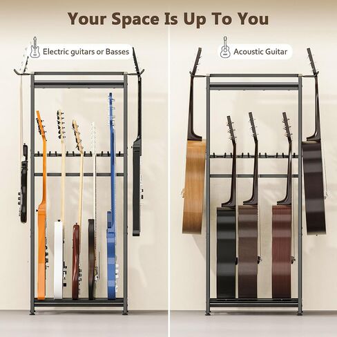 Guitar Stand, Guitar Rack Holder for Acoustic Guitar, Electric Guitar, Bass Display Stand, Multiple Guitar Rack Holder for 5-7 Guitars, Guitar Amp Accessories, for Home Music Studio, Rustic Brown in Saudi Arabia