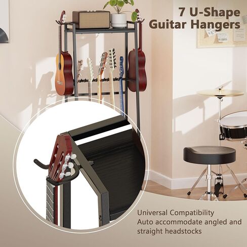 Guitar Stand, Guitar Rack Holder for Acoustic Guitar, Electric Guitar, Bass Display Stand, Multiple Guitar Rack Holder for 5-7 Guitars, Guitar Amp Accessories, for Home Music Studio, Rustic Brown in Saudi Arabia