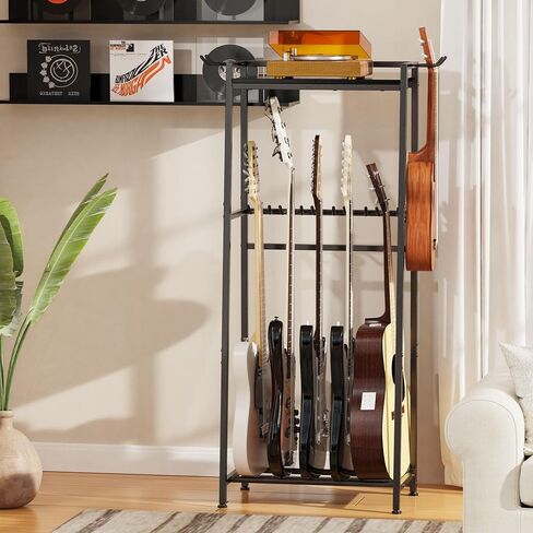 Guitar Stand, Guitar Rack Holder for Acoustic Guitar, Electric Guitar, Bass Display Stand, Multiple Guitar Rack Holder for 5-7 Guitars, Guitar Amp Accessories, for Home Music Studio, Rustic Brown in Saudi Arabia