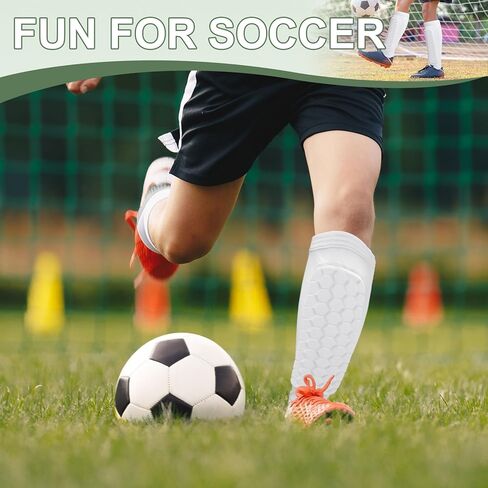 Soccer Shin Guards, Shin Pads Calf Protective Gear Lightweight Breathable Compression Sleeve with Hexagonal Pads in Kuwait