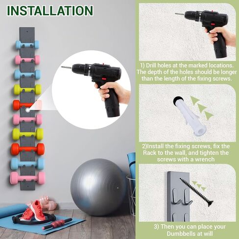 Zonon 47 Inch Dumbbell Wall Rack 10 Capacity Metal Heavy Duty Dumbbell Storage Holder for Space-saving Home Gym (Hardware Included) in Saudi Arabia