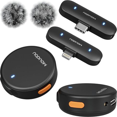 Wireless Lavalier Microphone Mini Mic for iPhone 15 16 Android Phone with Noise Reduction Cancellation 100ft Range Lapel Clip Mics for Recording Vlog YouTube TikTok Video (USB-C&Lightning, Black) in Kuwait