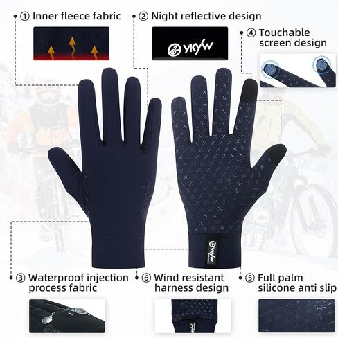 YKYWBIKE قفازات ركوب الدراجات الشتوية للرجال والنساء - قفاز دراجة مبطن بشاشة تعمل باللمس، مقاوم للماء، مقاوم للرياح، دافئ ومضاد للانزلاق للجري وركوب الدراجات in Kuwait