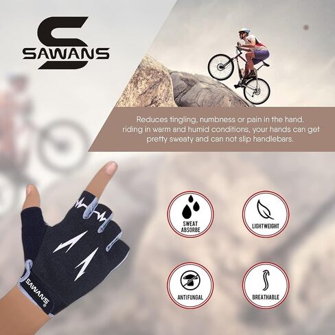 SAWANS قفازات ركوب الدراجات نصف اصبع، قفازات ركوب الدراجات على الطرق الجبلية، مضادة للانزلاق، ممتصة للصدمات، مبطنة قابلة للتنفس، قفازات ركوب الدراجات الجبلية، رياضية للرجال والنساء in Kuwait