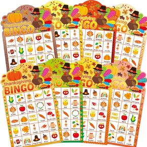 Fancy Land Thanksgiving Bingo Game 24 Players for Kids Die-Cut Turkey Pumpkins Fall Holiday Party Game Favors Thanksgiving Activities in Saudi Arabia