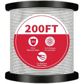 1/4" Stainless Steel Cable,7x19 Strand Aircraft Wire Rope,Cable for Zip Iine and Outdoor Pulley Cables,Breaking Strength 6400 Ibs 200FT in Saudi Arabia