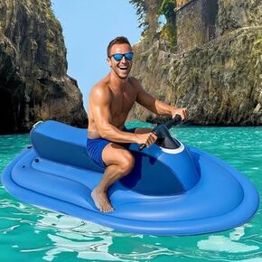 Foldable Inflatable Jet Ski Boat with 500W Underwater Scooter, 10km/h Speed, 360° Adjustable Handle, 150kg Load Capacity, Lightweight & Portable for Pool, Beach & Travel - Blue Onlyboat in Kuwait