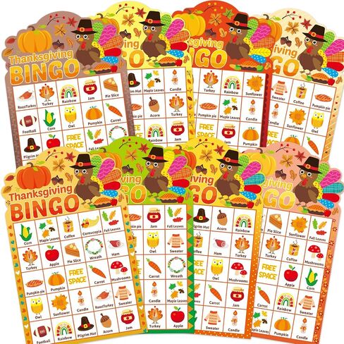 Fancy Land Thanksgiving Bingo Game 24 Players for Kids Die-Cut Turkey Pumpkins Fall Holiday Party Game Favors Thanksgiving Activities in Saudi Arabia