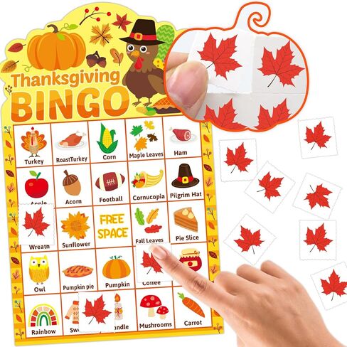 Fancy Land Thanksgiving Bingo Game 24 Players for Kids Die-Cut Turkey Pumpkins Fall Holiday Party Game Favors Thanksgiving Activities in Saudi Arabia