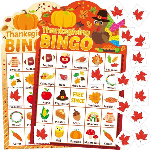 Fancy Land Thanksgiving Bingo Game 24 Players for Kids Die-Cut Turkey Pumpkins Fall Holiday Party Game Favors Thanksgiving Activities in Saudi Arabia