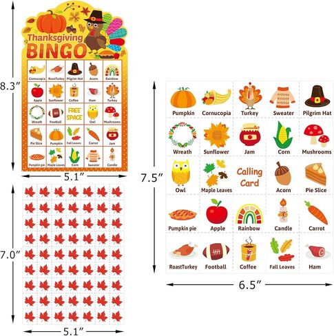 Fancy Land Thanksgiving Bingo Game 24 Players for Kids Die-Cut Turkey Pumpkins Fall Holiday Party Game Favors Thanksgiving Activities in Saudi Arabia