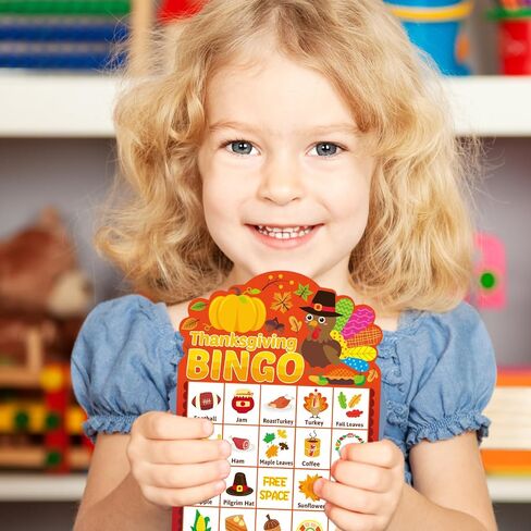 Fancy Land Thanksgiving Bingo Game 24 Players for Kids Die-Cut Turkey Pumpkins Fall Holiday Party Game Favors Thanksgiving Activities in Saudi Arabia