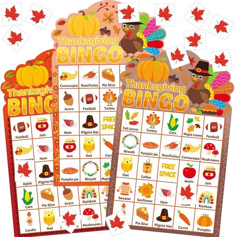 Fancy Land Thanksgiving Bingo Game 24 Players for Kids Die-Cut Turkey Pumpkins Fall Holiday Party Game Favors Thanksgiving Activities in Saudi Arabia