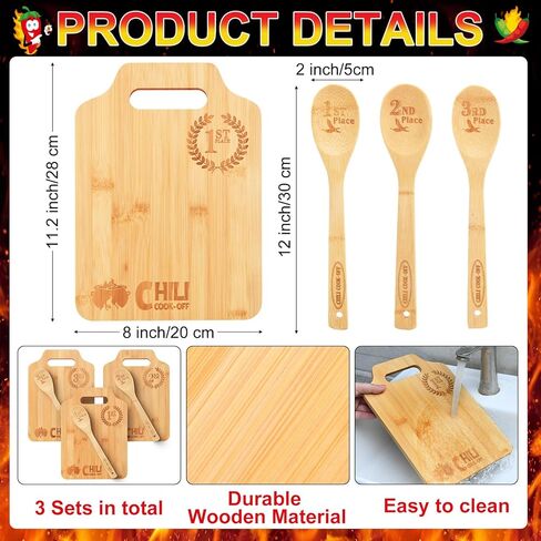 3 مجموعات من ميداليات Chili Cook Off، وجوائز الجوائز، وميداليات المركز الأول والثاني والثالث، ومجموعة لوح التقطيع الخشبي مع الفائز بالملعقة مع شريط الرقبة، جوائز Chili Cook Off Awards لمسابقة مسابقة الطعام in Kuwait