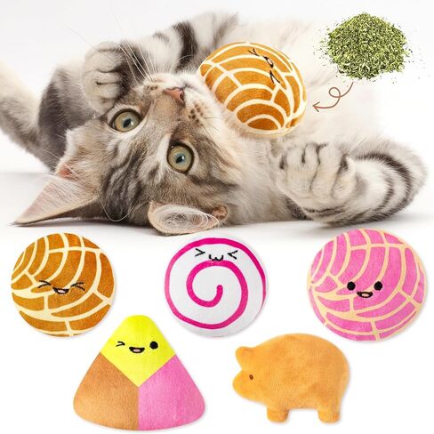 L1 -Rabe Mexican Concha Catnip Toys 5pcs Cafecito Conchas Pan Dulce Toys Interactive Cat Toys لعشاق القطط هدايا القطة الداخلية مضغ اللعنة تمرينات لعب اللوازم Catnip Catmint Pet Pet Hirdents Birthday in Kuwait
