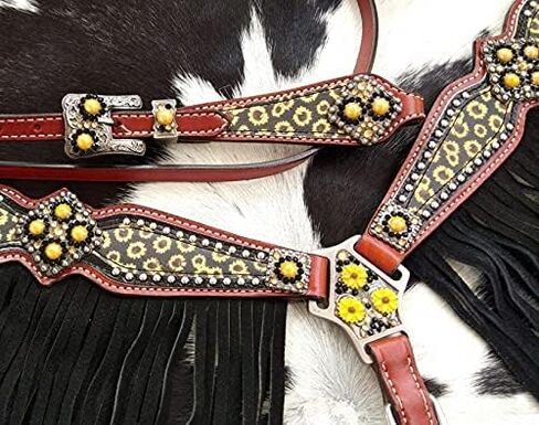 Showman Pony Size Sunflower Print Leather Headstall & Breast Collar Set in Saudi Arabia
