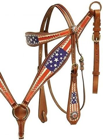Showman American Flag Leather Bridle & Breast Collar Set w/Stars & Stripes in Saudi Arabia