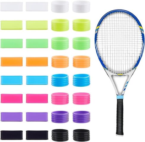 32 قطعة 7 ألوان سيليكون مضرب تنس حلقة 2 أنماط قبضة العصابات Pickleball قبضة العصابات مجداف مقابض خواتم مضرب الملحقات 1.06 "/1.46" في القطر in Saudi Arabia