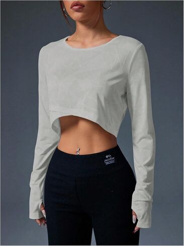 OYOANGLE Women's Long Sleeve Geo Workout Top Cross Wrap Hem Athletic Shirts Running Gym Yoga Crop Tops in Saudi Arabia