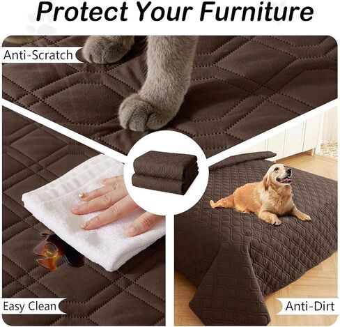 hyha Waterproof Dog Bed Blanket, Soft Pet Blankets, Waterproof Couch Cover for Dogs, Reversible Sofa Covers Washable for Furniture (52x82 Inch, Chocolate/Dark Grey) in Kuwait