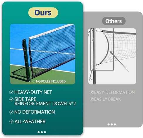 PROGOAL Professional Tennis Net 42FT Heavy Duty Double-Layer Nylon Net High Strength Non-Deforming Standard Replacement Tennis Net with 2 Fiberglass Dowels Compatible with All Standard Tennis Posts in Kuwait