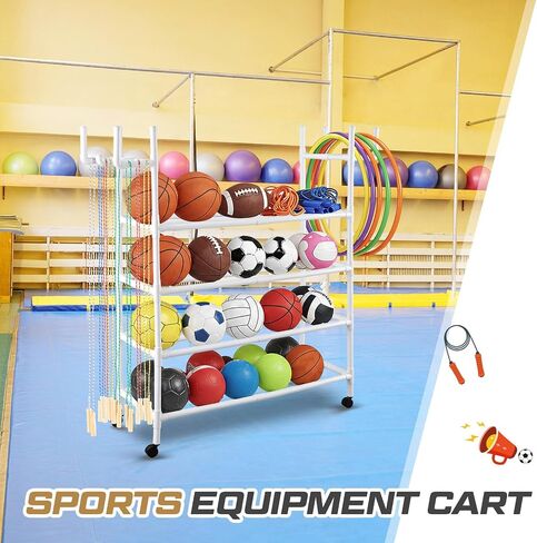 عربة المعدات الرياضية، معدات PE للمدرسة الابتدائية، عربة الكرة الطائرة، منظم حامل الكرة مع عجلة للمدرسة الابتدائية، ملعب التربية البدنية، صالة الألعاب الرياضية، 63.8 × 18.1 × 63، أبيض in Saudi Arabia