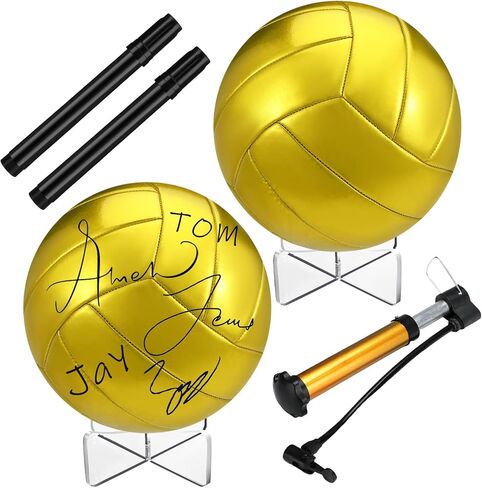 Liliful 2 Pcs Gold Autograph Volleyball Blank Official Size 5 Volleyball with 2 Display Stand 2 Signature Pen 1 Air Pump for Trophy Anniversary College Birthday Party Coaching Gift Awards in Saudi Arabia