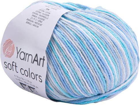 YarnArt Jeans Soft Colors - Variegated Sport Yarn 55% Cotton 45% Acrylic 1 Skein/Ball 50 gr 174 yds Cotton Yarn Knitting Yarn Soft Yarn amigurumi Cotton Yarn (6210) in Saudi Arabia
