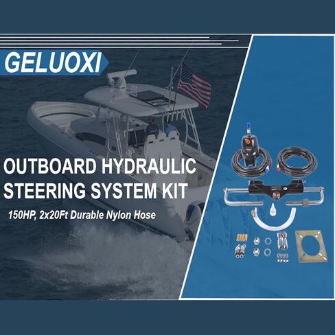 Geluoxi 2 × 26ft خراطي نايلون متين (5/16 ") ، 150 حصان من نظام التوجيه الهيدروليكي البحري الخارجي مع أسطوانة مزدوجة ، مضخة عالية الضغط (6.9mpa/1000psi) ، للقوارب ذات المحرك الواحد in Saudi Arabia