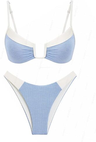 Seamoly Lurex Contrast Color Stripes U-Ring Cheeky Bikini Set in Saudi Arabia