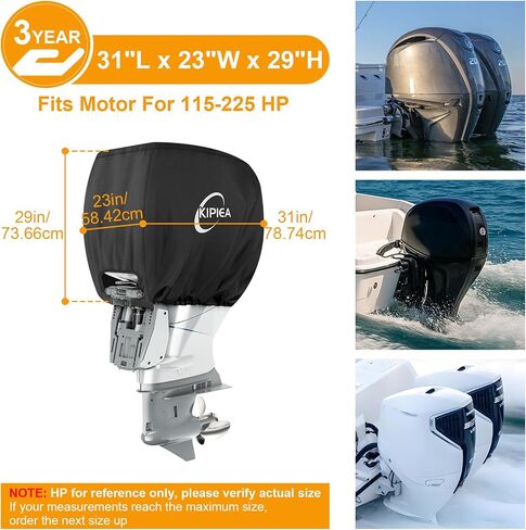 Kipiea Outboard Motor Cover 1300D Heavy Duty Waterproof, Anti UV, No Tears & No Fading, Boat Motor Cover Fit for Motor 90-115 Hp (96" Circumference x 24" Height) Black in Saudi Arabia