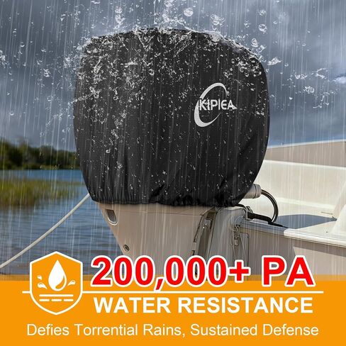 Kipiea Outboard Motor Cover 1300D Heavy Duty Waterproof, Anti UV, No Tears & No Fading, Boat Motor Cover Fit for Motor 90-115 Hp (96" Circumference x 24" Height) Black in Saudi Arabia