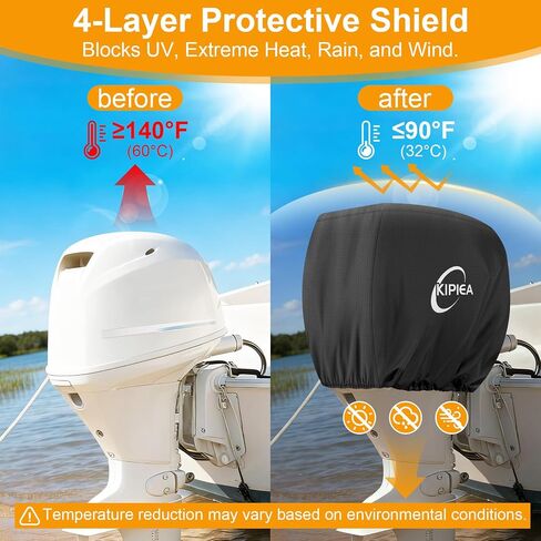 Kipiea Outboard Motor Cover 1300D Heavy Duty Waterproof, Anti UV, No Tears & No Fading, Boat Motor Cover Fit for Motor 90-115 Hp (96" Circumference x 24" Height) Black in Saudi Arabia